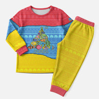 Aruba Christmas Pajama Set with Fish Christmas Tree Aruba Flag and Red Blue Yellow Tropical Pattern Design - Wonder Print Shop