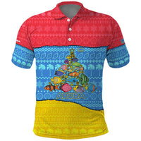Aruba Christmas Polo Shirt with Fish Christmas Tree Aruba Flag and Red Blue Yellow Tropical Pattern Design - Wonder Print Shop