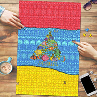 Aruba Christmas Puzzle with Fish Christmas Tree Aruba Flag and Red Blue Yellow Tropical Pattern Design - Wonder Print Shop