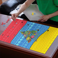 Aruba Christmas Puzzle with Fish Christmas Tree Aruba Flag and Red Blue Yellow Tropical Pattern Design - Wonder Print Shop