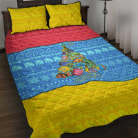 Aruba Christmas Quilt Bed Set with Fish Christmas Tree Aruba Flag and Red Blue Yellow Tropical Pattern Design - Wonder Print Shop