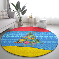 Aruba Christmas Round Carpet with Fish Christmas Tree Aruba Flag and Red Blue Yellow Tropical Pattern Design - Wonder Print Shop