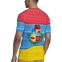 Aruba Christmas Rugby Jersey with Fish Christmas Tree Aruba Flag and Red Blue Yellow Tropical Pattern Design - Wonder Print Shop