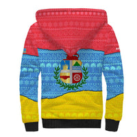 Aruba Christmas Sherpa Hoodie with Fish Christmas Tree Aruba Flag and Red Blue Yellow Tropical Pattern Design - Wonder Print Shop