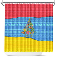 Aruba Christmas Shower Curtain with Fish Christmas Tree Aruba Flag and Red Blue Yellow Tropical Pattern Design - Wonder Print Shop