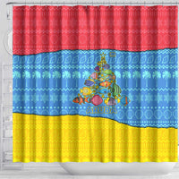 Aruba Christmas Shower Curtain with Fish Christmas Tree Aruba Flag and Red Blue Yellow Tropical Pattern Design - Wonder Print Shop