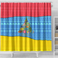 Aruba Christmas Shower Curtain with Fish Christmas Tree Aruba Flag and Red Blue Yellow Tropical Pattern Design - Wonder Print Shop