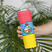 Aruba Christmas Skinny Tumbler with Fish Christmas Tree Aruba Flag and Red Blue Yellow Tropical Pattern Design - Wonder Print Shop