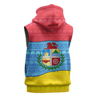 Aruba Christmas Sleeveless Hoodie with Fish Christmas Tree Aruba Flag and Red Blue Yellow Tropical Pattern Design - Wonder Print Shop