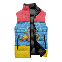 Aruba Christmas Sleeveless Puffer Jacket with Fish Christmas Tree Aruba Flag and Red Blue Yellow Tropical Pattern Design - Wonder Print Shop