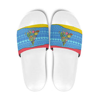 Aruba Christmas Slide Sandals with Fish Christmas Tree Aruba Flag and Red Blue Yellow Tropical Pattern Design - Wonder Print Shop