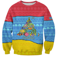 Aruba Christmas Sweatshirt with Fish Christmas Tree Aruba Flag and Red Blue Yellow Tropical Pattern Design - Wonder Print Shop