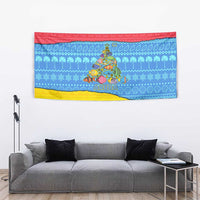 Aruba Christmas Tapestry with Fish Christmas Tree Aruba Flag and Red Blue Yellow Tropical Pattern Design - Wonder Print Shop