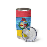 Aruba Christmas Tumbler Cup with Fish Christmas Tree Aruba Flag and Red Blue Yellow Tropical Pattern Design - Wonder Print Shop