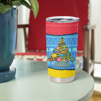 Aruba Christmas Tumbler Cup with Fish Christmas Tree Aruba Flag and Red Blue Yellow Tropical Pattern Design - Wonder Print Shop