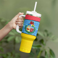 Aruba Christmas Tumbler With Handle with Fish Christmas Tree Aruba Flag and Red Blue Yellow Tropical Pattern Design - Wonder Print Shop