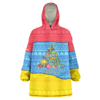 Aruba Christmas Wearable Blanket Hoodie with Fish Christmas Tree Aruba Flag and Red Blue Yellow Tropical Pattern Design - Wonder Print Shop
