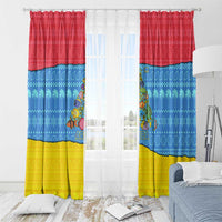 Aruba Christmas Window Curtain with Fish Christmas Tree Aruba Flag and Red Blue Yellow Tropical Pattern Design - Wonder Print Shop