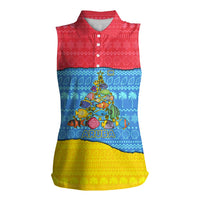Aruba Christmas Women Sleeveless Polo Shirt with Fish Christmas Tree Aruba Flag and Red Blue Yellow Tropical Pattern Design - Wonder Print Shop