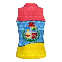 Aruba Christmas Women Sleeveless Polo Shirt with Fish Christmas Tree Aruba Flag and Red Blue Yellow Tropical Pattern Design - Wonder Print Shop