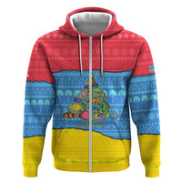 Aruba Christmas Zip Hoodie with Fish Christmas Tree Aruba Flag and Red Blue Yellow Tropical Pattern Design - Wonder Print Shop