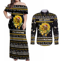 Bee Merry Its Time Christmas Couples Matching Off Shoulder Maxi Dress and Long Sleeve Button Shirt Xmas Holiday Patterns - Wonder Print Shop