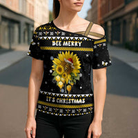 Bee Merry Its Time Christmas Cross Shoulder Shirt Xmas Holiday Patterns - Wonder Print Shop