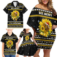 Bee Merry Its Time Christmas Family Matching Off Shoulder Short Dress and Hawaiian Shirt Xmas Holiday Patterns - Wonder Print Shop