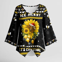 Bee Merry Its Time Christmas Kimono Sleeve Blouse Xmas Holiday Patterns - Wonder Print Shop