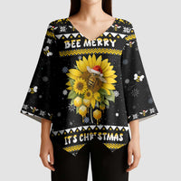 Bee Merry Its Time Christmas Kimono Sleeve Blouse Xmas Holiday Patterns - Wonder Print Shop