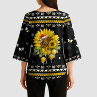 Bee Merry Its Time Christmas Kimono Sleeve Blouse Xmas Holiday Patterns - Wonder Print Shop