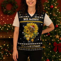 Bee Merry Its Time Christmas Knitted V-Neck Vest Xmas Holiday Patterns - Wonder Print Shop