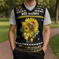 Bee Merry Its Time Christmas Knitted V-Neck Vest Xmas Holiday Patterns - Wonder Print Shop