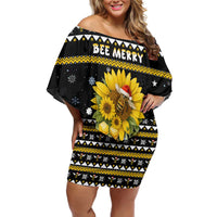 Bee Merry Its Time Christmas Off Shoulder Short Dress Xmas Holiday Patterns - Wonder Print Shop