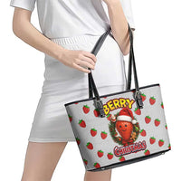Berry ChristmasYall Christmas Leather Tote Bag Xmas Holiday Patterns - Wonder Print Shop