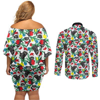Black Cat Christmas Christmas Couples Matching Off Shoulder Short Dress and Long Sleeve Button Shirt Xmas Holiday Patterns - Wonder Print Shop