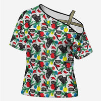 Black Cat Christmas Christmas Cross Shoulder Shirt Xmas Holiday Patterns - Wonder Print Shop