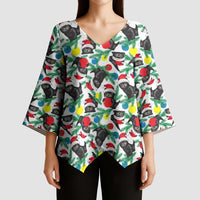 Black Cat Christmas Christmas Kimono Sleeve Blouse Xmas Holiday Patterns - Wonder Print Shop