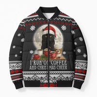 Black Cat Run On Coffee Bomber Puffer Jacket Xmas Holiday Patterns - Wonder Print Shop