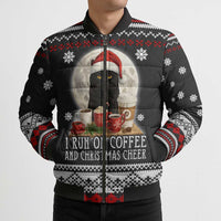 Black Cat Run On Coffee Bomber Puffer Jacket Xmas Holiday Patterns - Wonder Print Shop