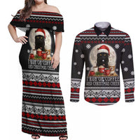 Black Cat Run On Coffee Couples Matching Off Shoulder Maxi Dress and Long Sleeve Button Shirt Xmas Holiday Patterns - Wonder Print Shop
