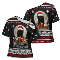 Black Cat Run On Coffee Cross Shoulder Shirt Xmas Holiday Patterns - Wonder Print Shop
