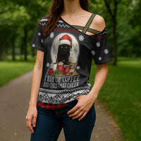 Black Cat Run On Coffee Cross Shoulder Shirt Xmas Holiday Patterns - Wonder Print Shop