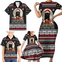 Black Cat Run On Coffee Family Matching Short Sleeve Bodycon Dress and Hawaiian Shirt Xmas Holiday Patterns - Wonder Print Shop
