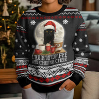 Black Cat Run On Coffee Kid Ugly Christmas Sweater Xmas Holiday Patterns - Wonder Print Shop