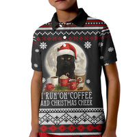 Black Cat Run On Coffee Kid Polo Shirt Xmas Holiday Patterns - Wonder Print Shop