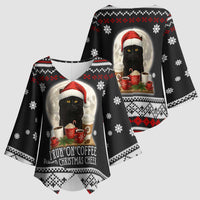 Black Cat Run On Coffee Kimono Sleeve Blouse Xmas Holiday Patterns - Wonder Print Shop