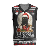 Black Cat Run On Coffee Christmas Knitted V-Neck Vest Xmas Holiday Patterns - Wonder Print Shop