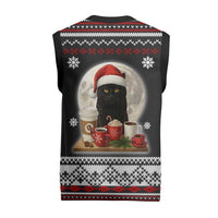 Black Cat Run On Coffee Christmas Knitted V-Neck Vest Xmas Holiday Patterns - Wonder Print Shop