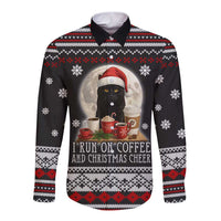 Black Cat Run On Coffee Long Sleeve Button Shirt Xmas Holiday Patterns - Wonder Print Shop